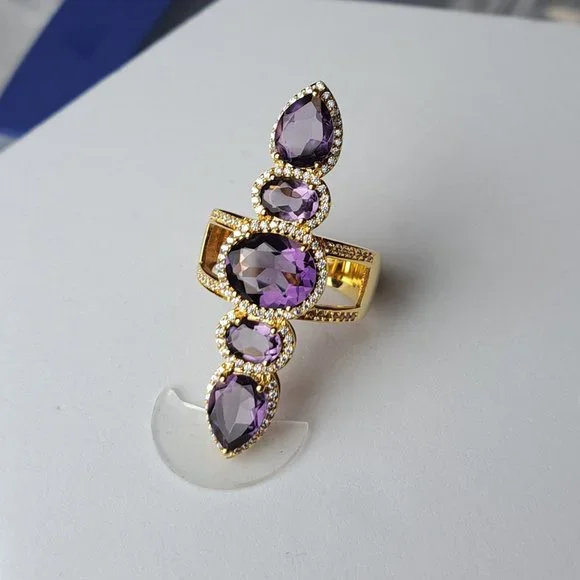 Hespera's Dark Amethyst Omega Ring in Gold - Picture 2 of 4